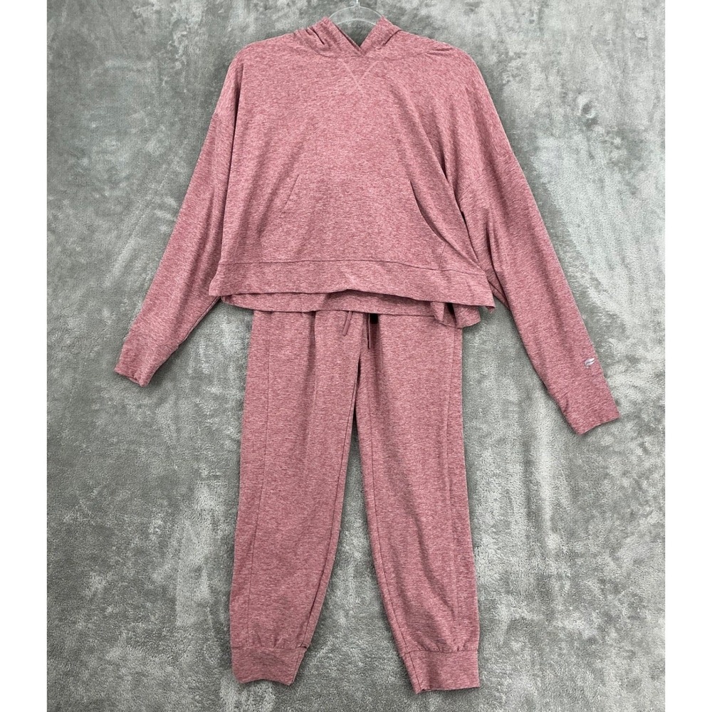 Fabletics Jogger Set Women Medium Heathered Hoodie Cloud Jersey Soft Knit Red